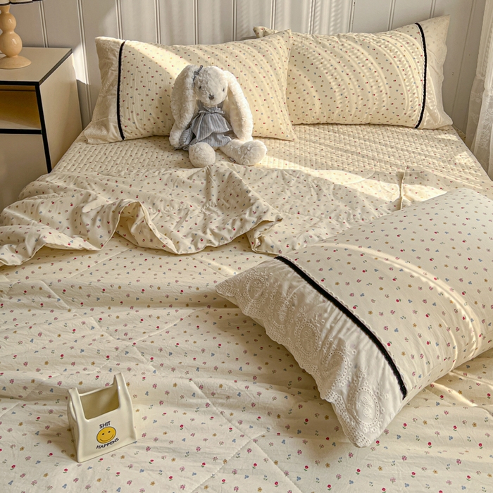 91家纺网 家纺一手货源 找家纺 欧尚 2026新款花边云感棉夏被床盖四件套 密朵