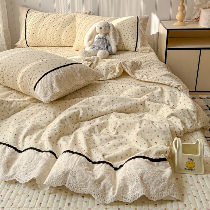 91家纺网 家纺一手货源 找家纺 欧尚 2026新款花边云感棉夏被床盖四件套 密朵