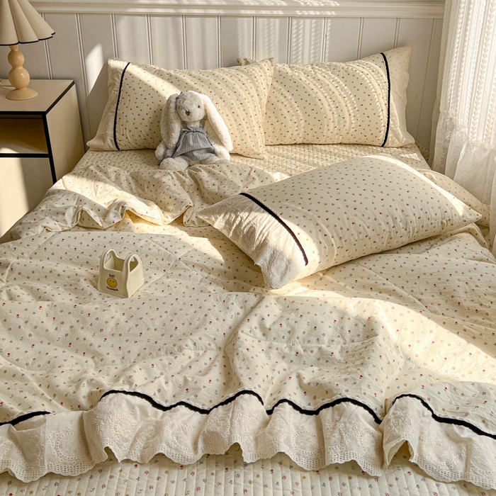 91家纺网 家纺一手货源 找家纺 欧尚 2026新款花边云感棉夏被床盖四件套 密朵