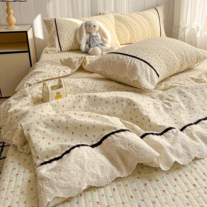 91家纺网 家纺一手货源 找家纺 欧尚 2026新款花边云感棉夏被床盖四件套 密朵