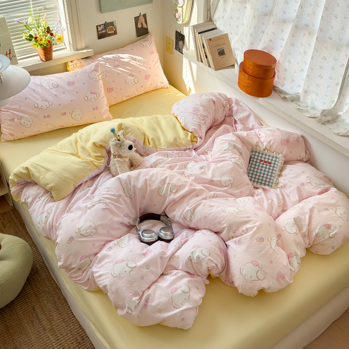 91家纺网 家纺一手货源 找家纺 （总）灿禾家纺（原灿哈家纺） 2026新款<小布袋同款面料>古法水洗棉仿棉高克重云柔棉四件套