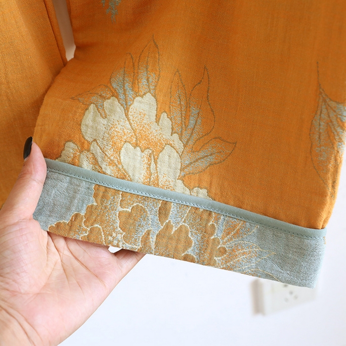 91家纺网 家纺一手货源 找家纺 （总）洛兰沙家居馆 国风中式纯棉居家服女士睡衣 春秋季薄款休闲九分袖套装家居