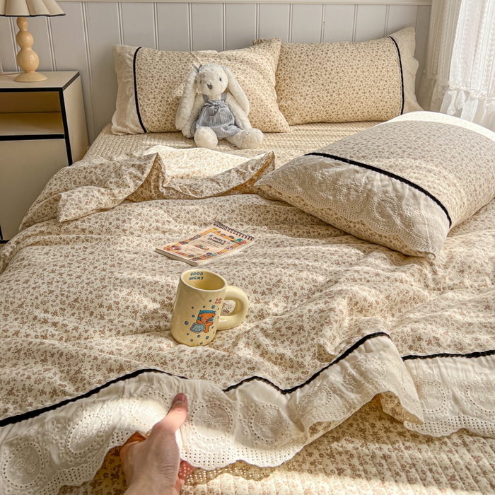 91家纺网 家纺一手货源 找家纺 欧尚 2026新款花边云感棉夏被床盖四件套 南朵