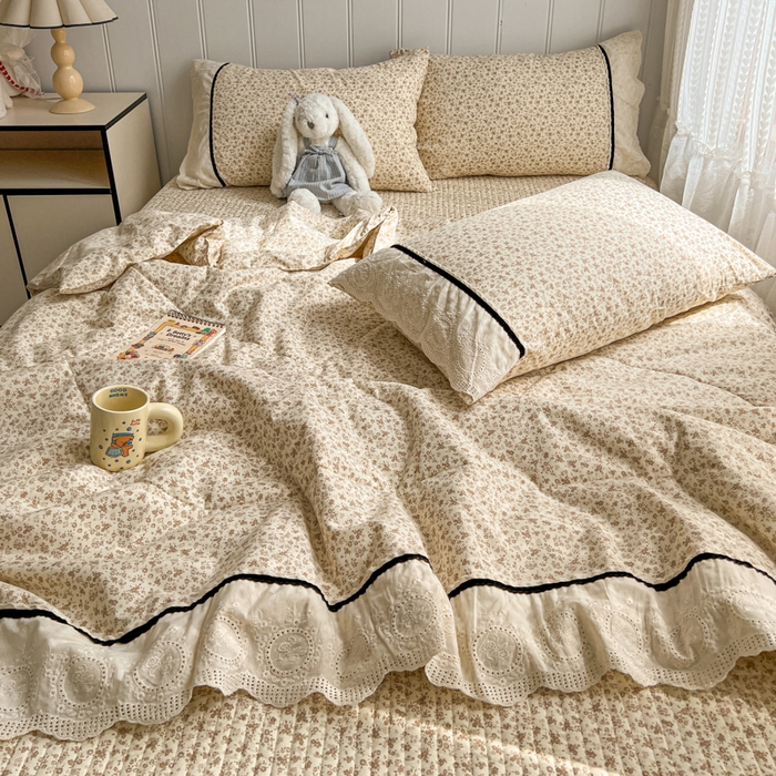 91家纺网 家纺一手货源 找家纺 欧尚 2026新款花边云感棉夏被床盖四件套 南朵