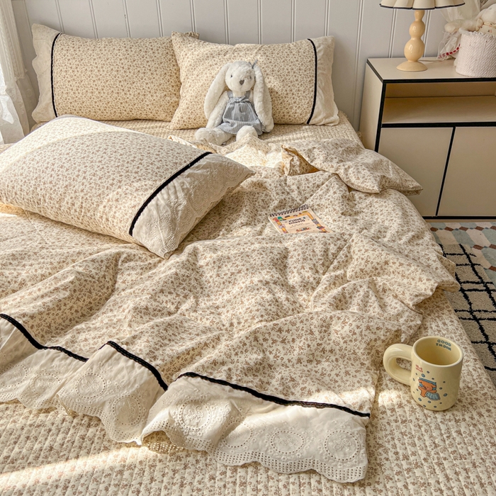 91家纺网 家纺一手货源 找家纺 欧尚 2026新款花边云感棉夏被床盖四件套 南朵