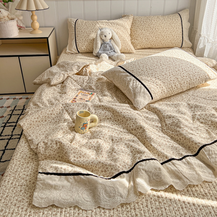 91家纺网 家纺一手货源 找家纺 欧尚 2026新款花边云感棉夏被床盖四件套 南朵