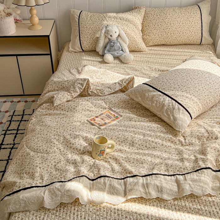 91家纺网 家纺一手货源 找家纺 欧尚 2026新款花边云感棉夏被床盖四件套 南朵