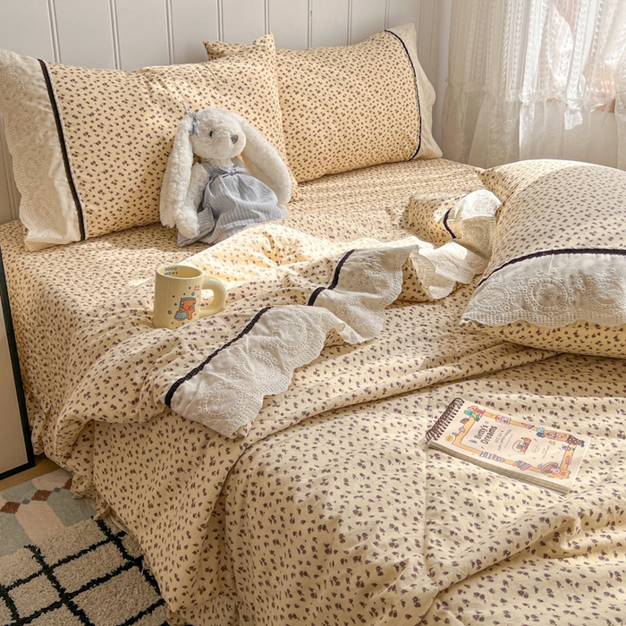 91家纺网 家纺一手货源 找家纺 欧尚 2026新款花边云感棉夏被床盖四件套 晴川木也