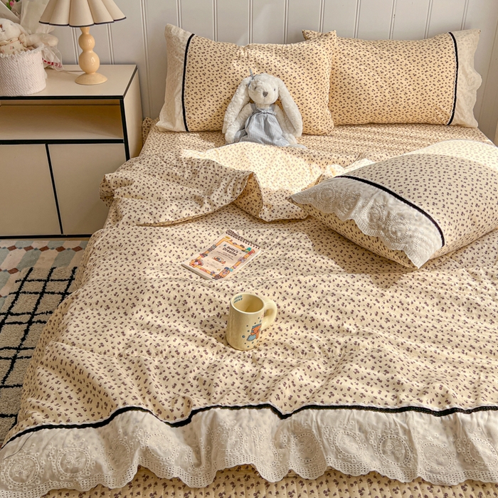 91家纺网 家纺一手货源 找家纺 欧尚 2026新款花边云感棉夏被床盖四件套 晴川木也