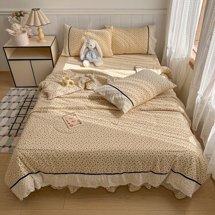 欧尚 2026新款花边云感棉夏被床盖四件套 晴川木也