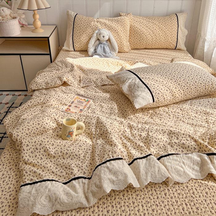 91家纺网 家纺一手货源 找家纺 欧尚 2026新款花边云感棉夏被床盖四件套 晴川木也