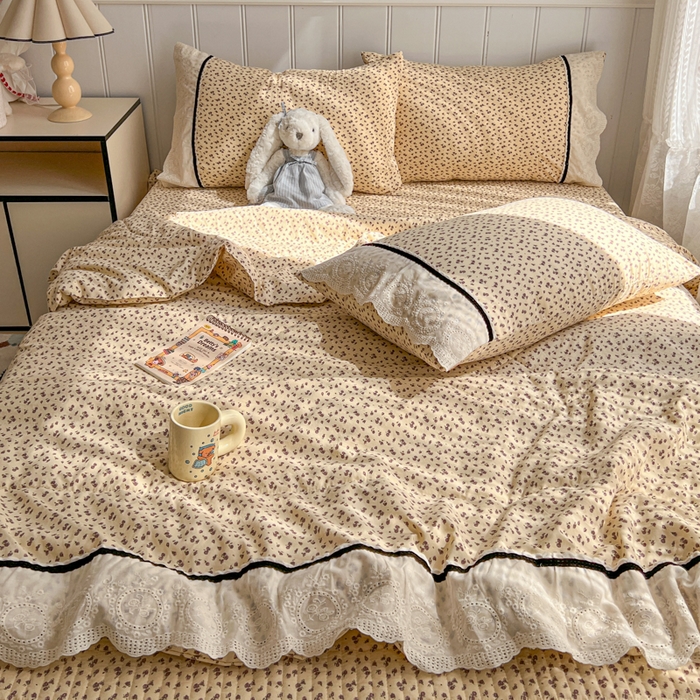 91家纺网 家纺一手货源 找家纺 欧尚 2026新款花边云感棉夏被床盖四件套 晴川木也