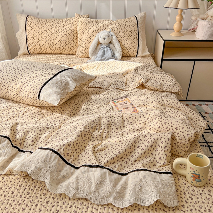 91家纺网 家纺一手货源 找家纺 欧尚 2026新款花边云感棉夏被床盖四件套 晴川木也
