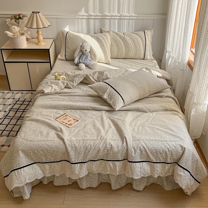 91家纺网 家纺一手货源 找家纺 （总）欧尚 2026新款花边云感棉夏被床盖四件套