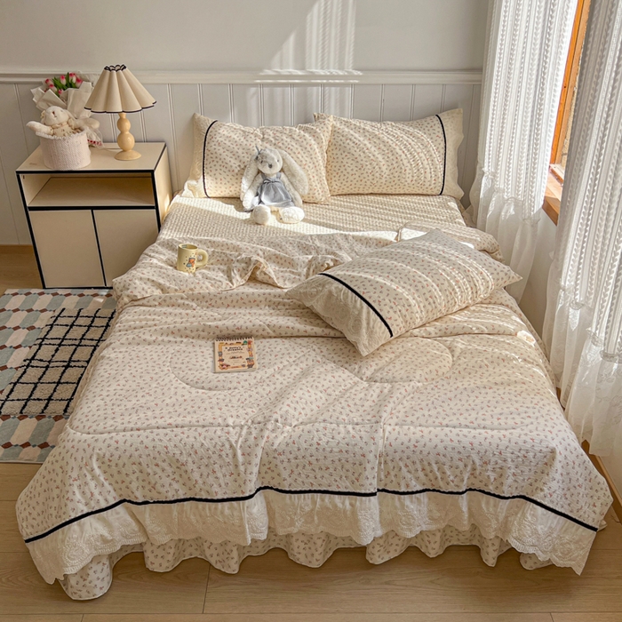91家纺网 家纺一手货源 找家纺 （总）欧尚 2026新款花边云感棉夏被床盖四件套