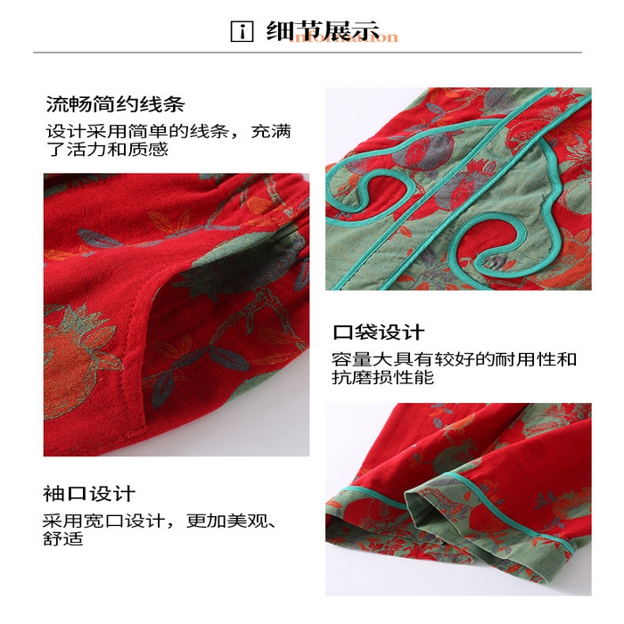 91家纺网 家纺一手货源 找家纺 （总）洛兰沙家居馆 3色复古色织 新中式宫廷风女双层纱纯棉睡衣家居服两件套