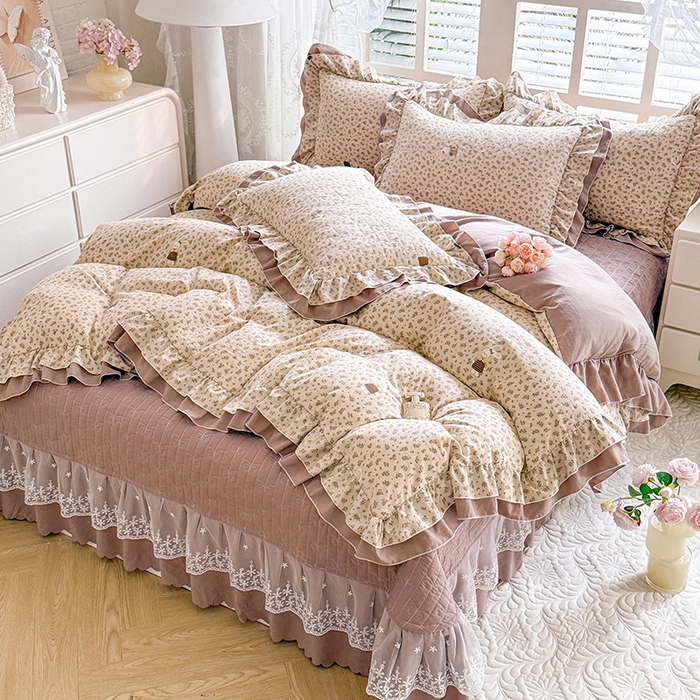 91家纺网 家纺一手货源 找家纺 （总）2026春夏新款ins风小清新AB版法式云朵棉木棉床盖款四件套