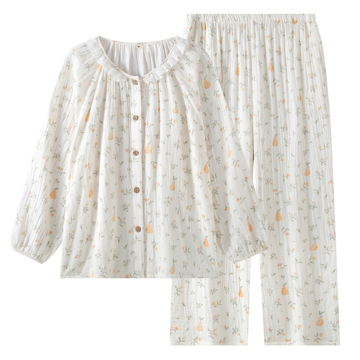 91家纺网 家纺一手货源 找家纺 （总）洛兰沙家居馆 竹棉睡衣女款春秋季新款棉纱家居服女薄款花边圆领长袖睡衣居家服