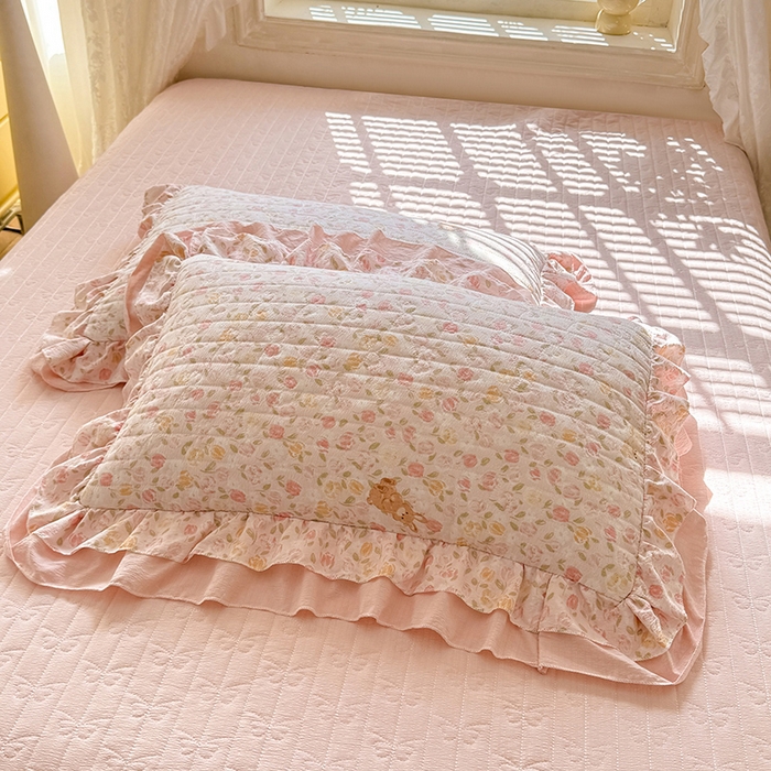 91家纺网 家纺一手货源 找家纺 （总）2026春夏新款ins风小清新AB版法式云朵棉木棉床盖款四件套