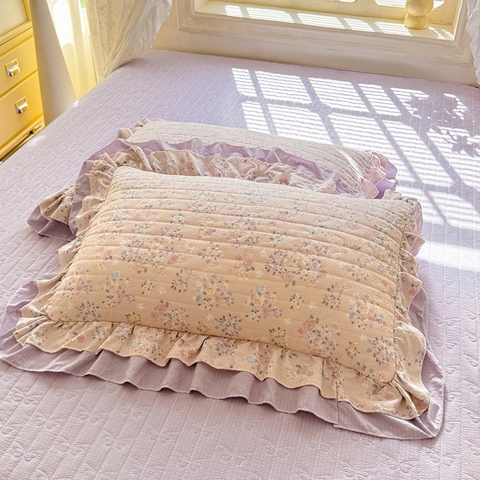 91家纺网 家纺一手货源 找家纺 2026春夏新款ins风小清新AB版法式云朵棉木棉床盖款四件套 a紫韵