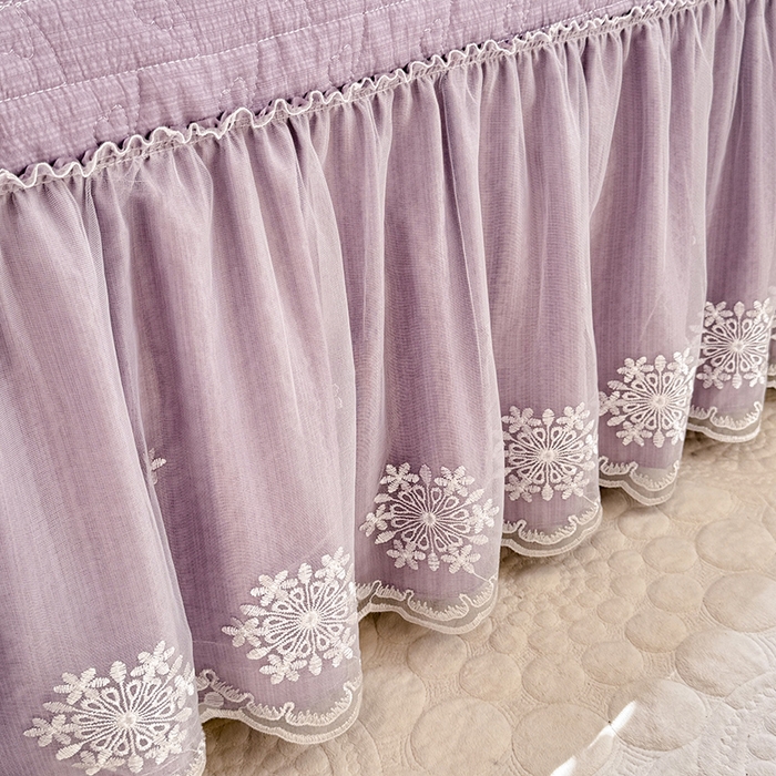 91家纺网 家纺一手货源 找家纺 2026春夏新款ins风小清新AB版法式云朵棉木棉床盖款四件套 a紫韵