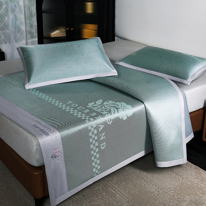 91家纺网 家纺一手货源 找家纺 步步高席业 2026新款凉感冰丝冰藤席 绿色