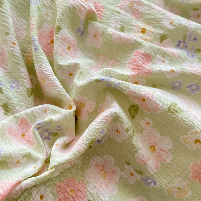 91家纺网 家纺一手货源 找家纺 2026春夏新款ins风小清新AB版法式云朵棉木棉床盖款四件套 春田-绿