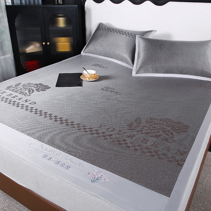 91家纺网 家纺一手货源 找家纺 步步高席业 2026新款凉感冰丝冰藤席 灰色