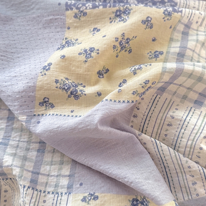 91家纺网 家纺一手货源 找家纺 2026春夏新款ins风小清新AB版法式云朵棉木棉床盖款四件套 兰黛