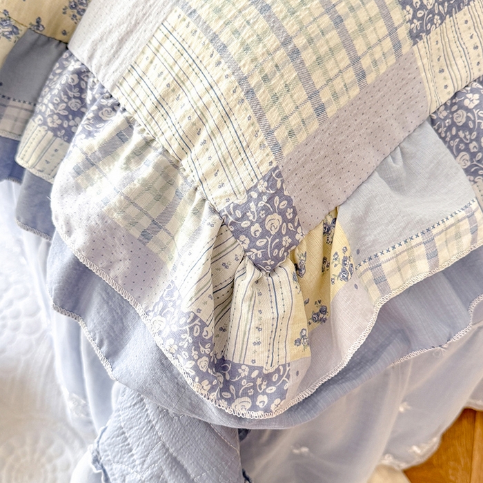 91家纺网 家纺一手货源 找家纺 2026春夏新款ins风小清新AB版法式云朵棉木棉床盖款四件套 兰黛