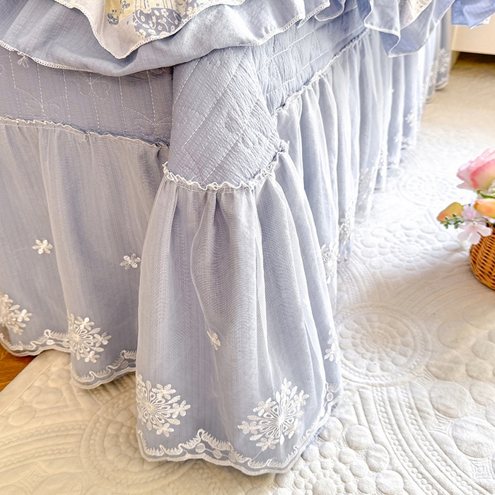 91家纺网 家纺一手货源 找家纺 2026春夏新款ins风小清新AB版法式云朵棉木棉床盖款四件套 兰黛