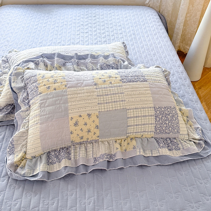 91家纺网 家纺一手货源 找家纺 2026春夏新款ins风小清新AB版法式云朵棉木棉床盖款四件套 兰黛