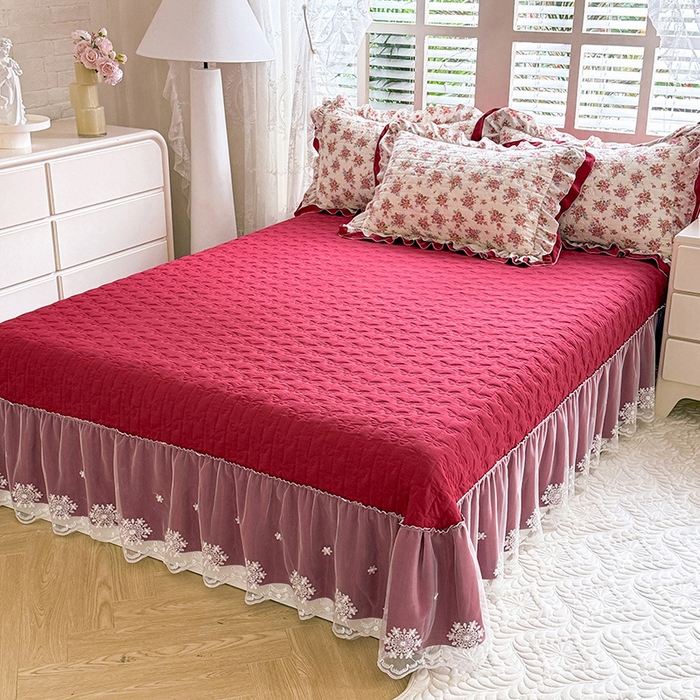 91家纺网 家纺一手货源 找家纺 2026春夏新款ins风小清新AB版法式云朵棉木棉床盖款四件套 玫瑰庄园