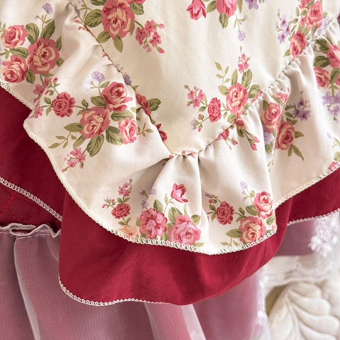 91家纺网 家纺一手货源 找家纺 2026春夏新款ins风小清新AB版法式云朵棉木棉床盖款四件套 玫瑰庄园