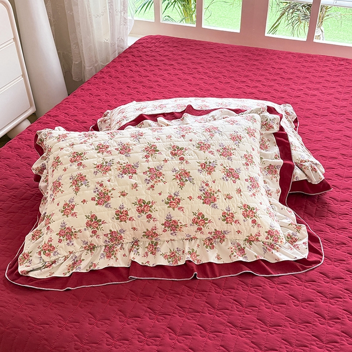 91家纺网 家纺一手货源 找家纺 2026春夏新款ins风小清新AB版法式云朵棉木棉床盖款四件套 玫瑰庄园