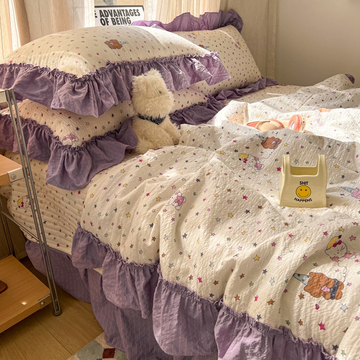 91家纺网 家纺一手货源 找家纺 欧尚 2026新款床盖款花边夏被四件套 波比熊