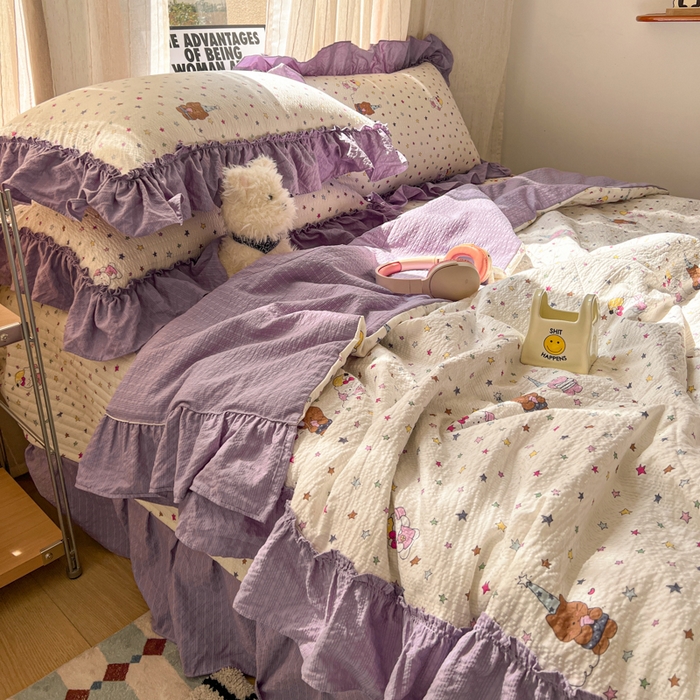 91家纺网 家纺一手货源 找家纺 欧尚 2026新款床盖款花边夏被四件套 波比熊