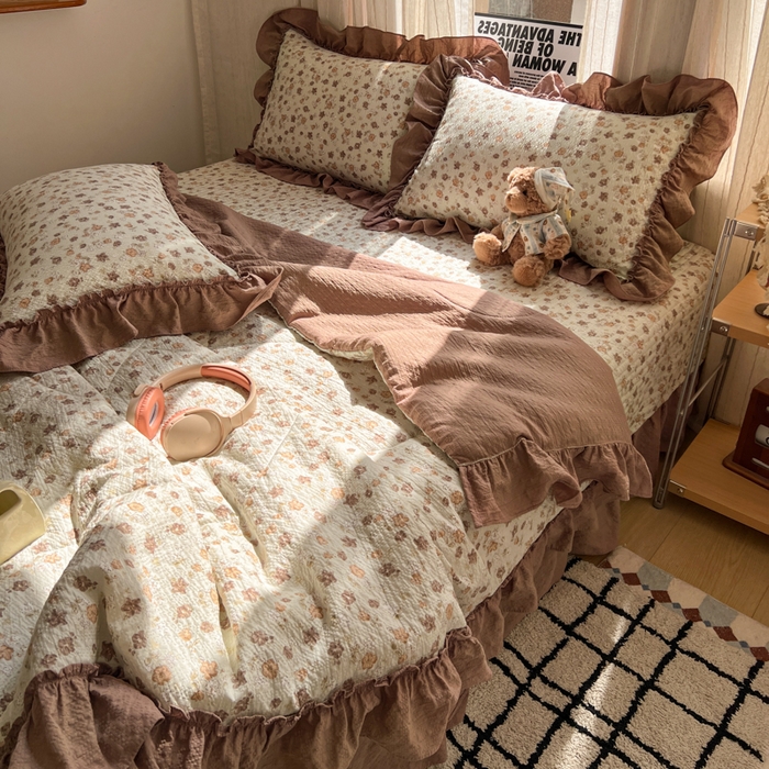 91家纺网 家纺一手货源 找家纺 欧尚 2026新款床盖款花边夏被四件套 典雅