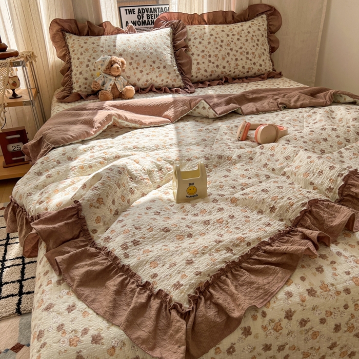 91家纺网 家纺一手货源 找家纺 欧尚 2026新款床盖款花边夏被四件套 典雅