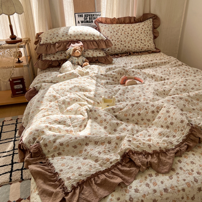 91家纺网 家纺一手货源 找家纺 欧尚 2026新款床盖款花边夏被四件套 典雅