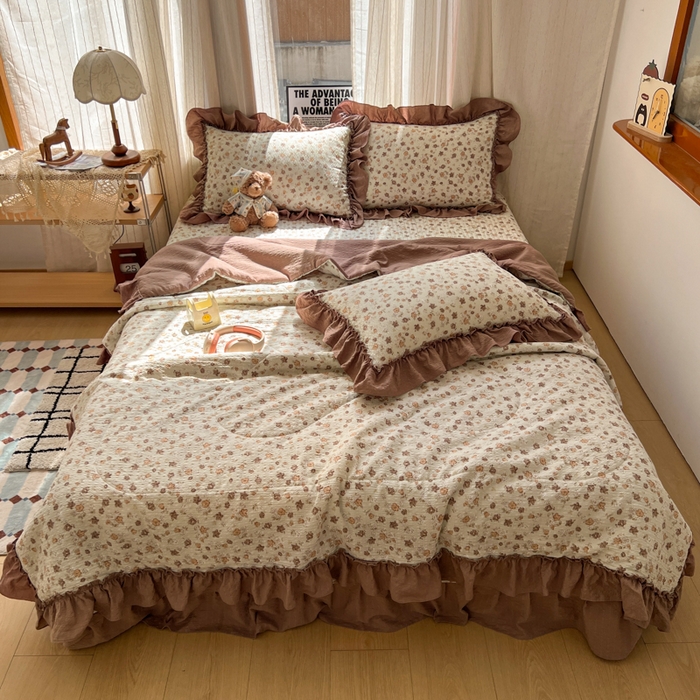 91家纺网 家纺一手货源 找家纺 欧尚 2026新款床盖款花边夏被四件套 典雅