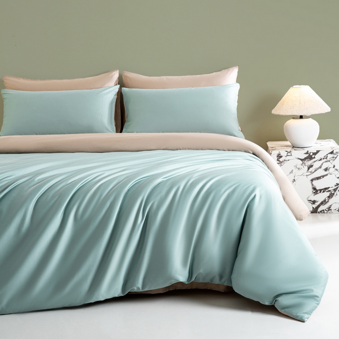 91家纺网 家纺一手货源 找家纺 （总）憨豆家纺 2026新款全棉60s四件套纯色贡缎纯棉被套床笠款三件套长绒棉被套