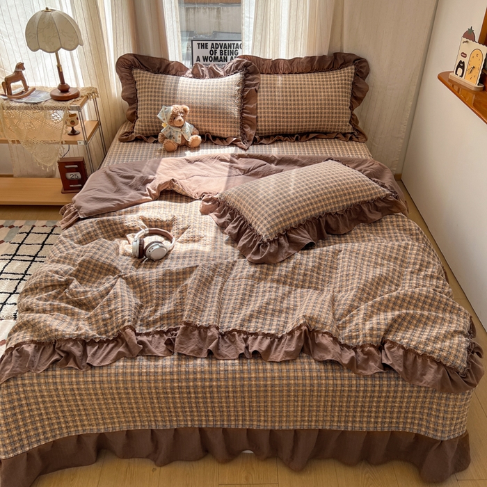 欧尚 2026新款床盖款花边夏被四件套 古典格