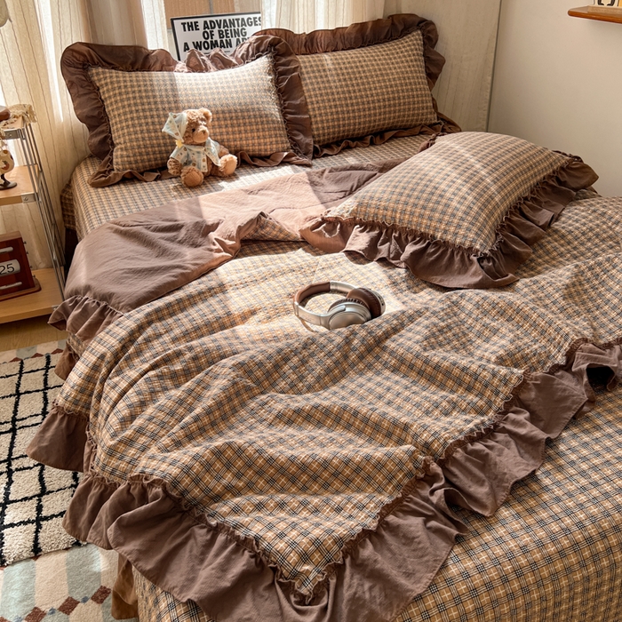 91家纺网 家纺一手货源 找家纺 欧尚 2026新款床盖款花边夏被四件套 古典格