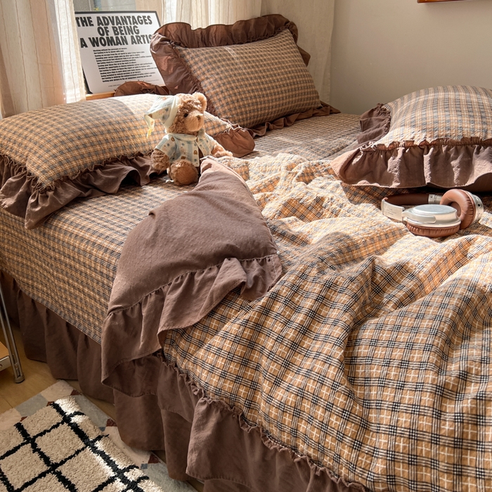 91家纺网 家纺一手货源 找家纺 欧尚 2026新款床盖款花边夏被四件套 古典格