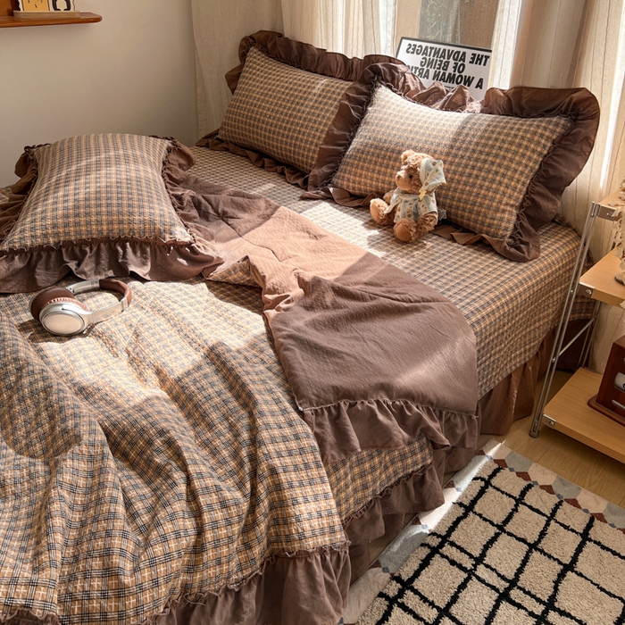 91家纺网 家纺一手货源 找家纺 欧尚 2026新款床盖款花边夏被四件套 古典格