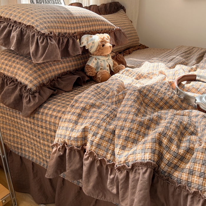 91家纺网 家纺一手货源 找家纺 欧尚 2026新款床盖款花边夏被四件套 古典格