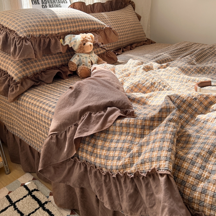 91家纺网 家纺一手货源 找家纺 欧尚 2026新款床盖款花边夏被四件套 古典格