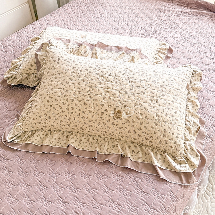 91家纺网 家纺一手货源 找家纺 2026春夏新款ins风小清新AB版法式云朵棉木棉床盖款四件套 奶咖森林