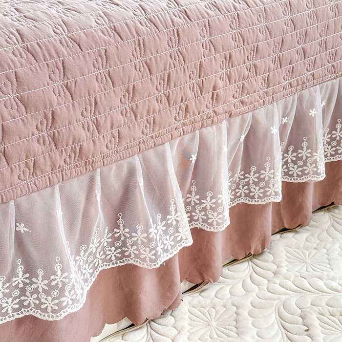 91家纺网 家纺一手货源 找家纺 2026春夏新款ins风小清新AB版法式云朵棉木棉床盖款四件套 奶咖森林